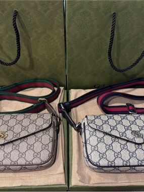 Gucci GG Supreme Canvas Dual-Color Web Strap Crossbody Bag